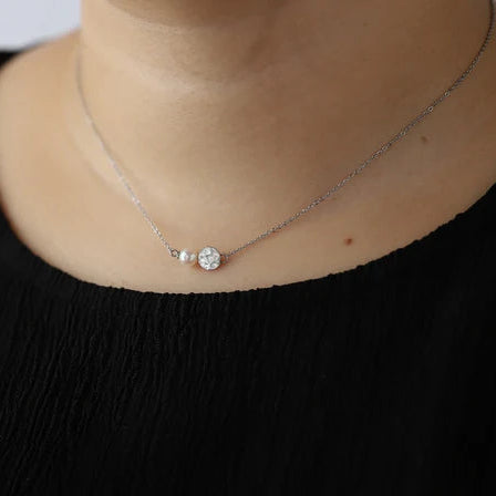 錫 鎚目×対馬産本あこやパール ミニネックレス【大寺幸八郎商店】