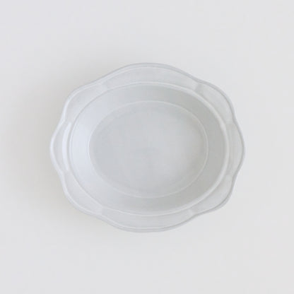 ホワイトグレー 西洋花楕円皿【よしざわ窯】